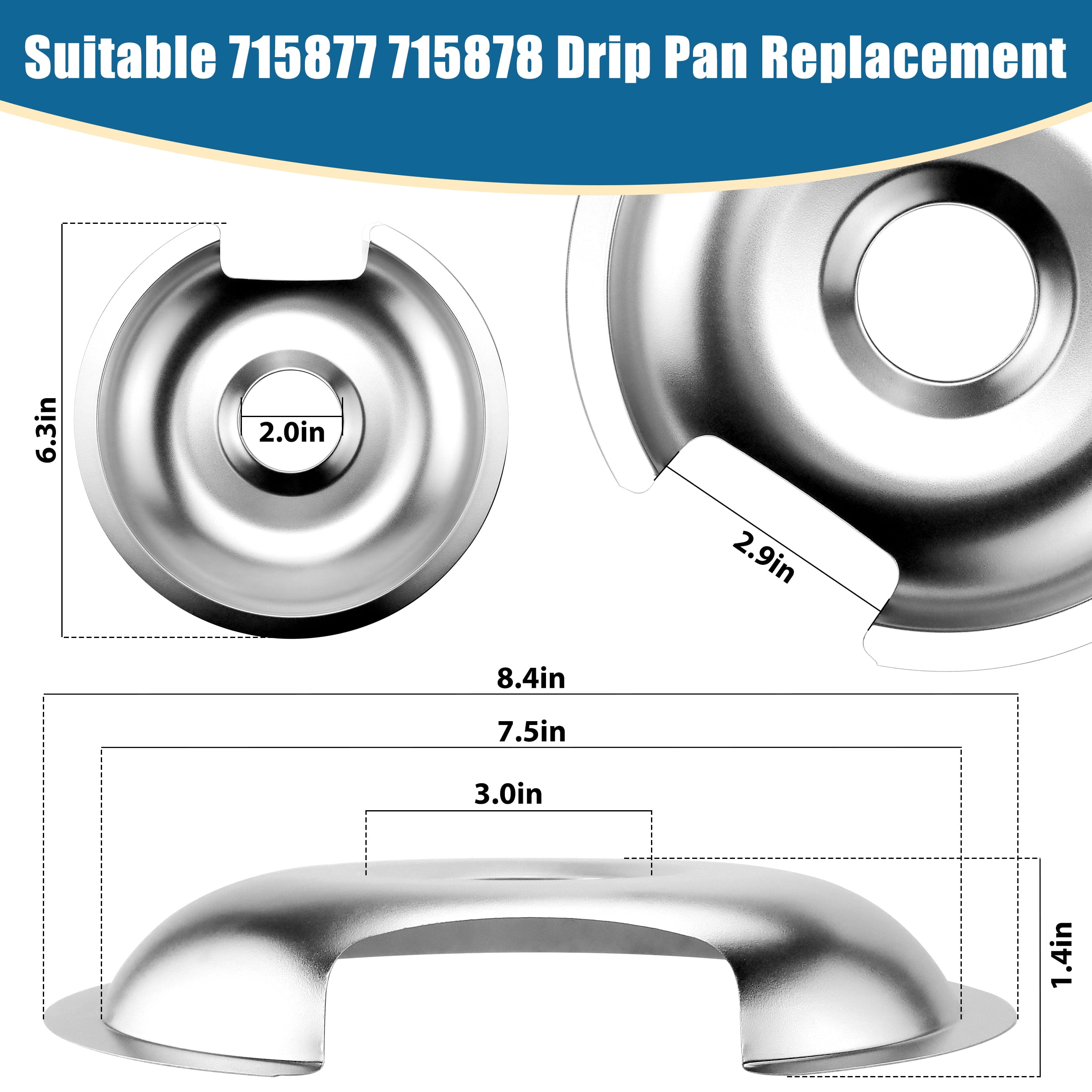 Beaquicy 715877 and 715878 Replacement Range Cooktop Drip Pans for Electric Surface Burner