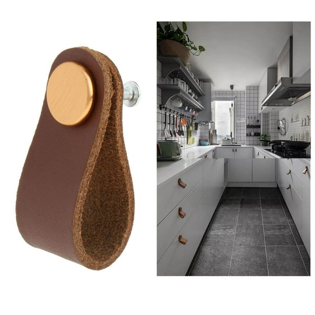 Poignée de Meuble en Cuir avec Vis Bouton de Placard Poignées de Porte en Cuir Matériel Marron