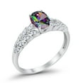 thumbnail image 3 of Solitaire Floral Accent Oval Lab White Opal CZ Ring 925 Sterling Silver Size 4, 3 of 3