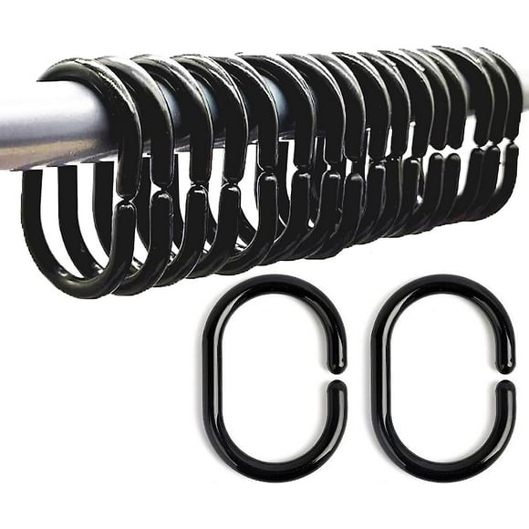 16 Packs Shower Curtain Rings, Black Shower Curtain Hooks Plastic C-shaped Bath Drape Loop Rail Rings For Bathroom Shower Window Rod