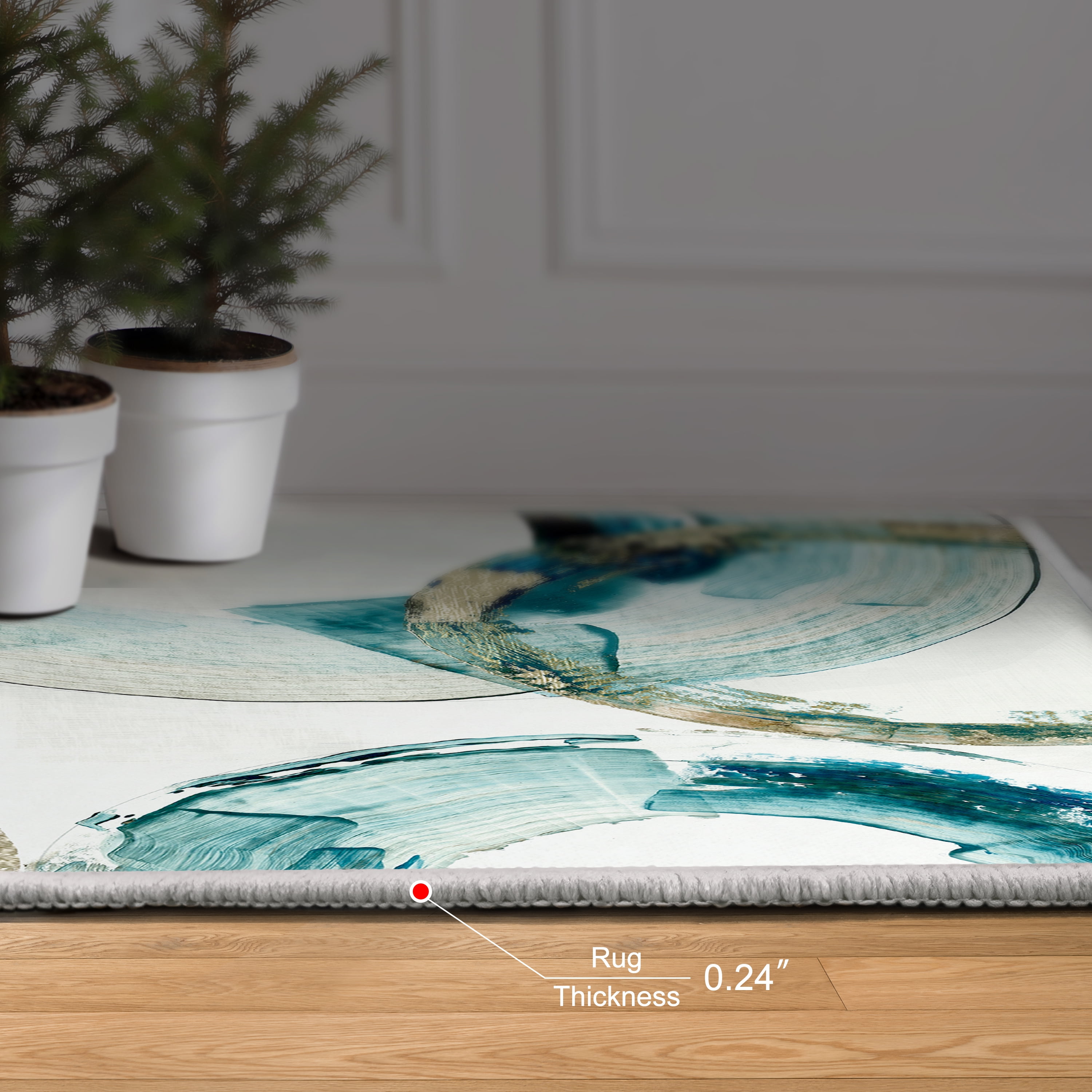 Blue Gold Rings Washable Geometric Art Area Rug size 8'x10', Power-loomed, Heavenly Softness with Non-Slipping Backing