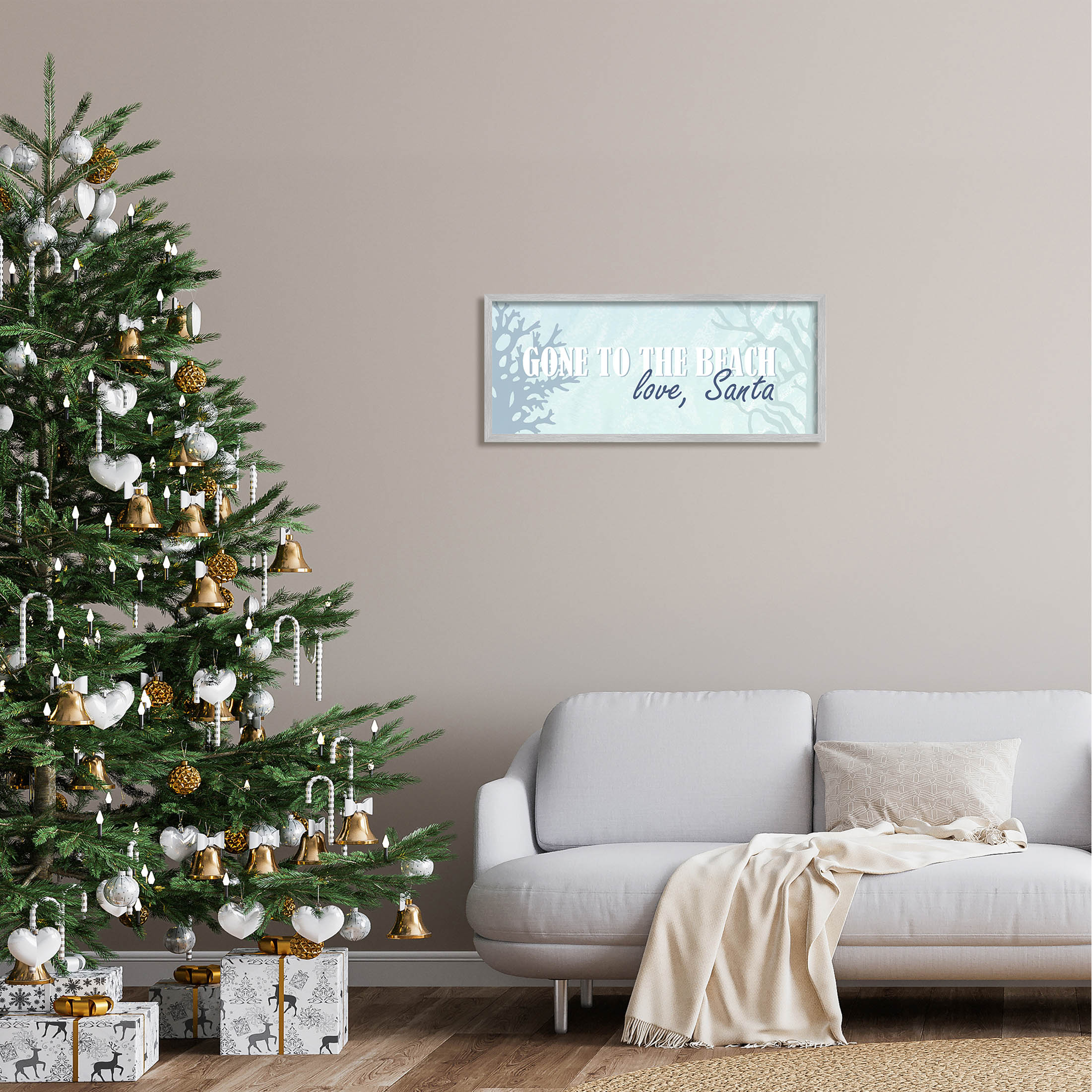 Stupell Industries Gone To Beach Love Santa Phrase Graphic Art Gray Framed Art Print Wall Art, Design by Kim Allen