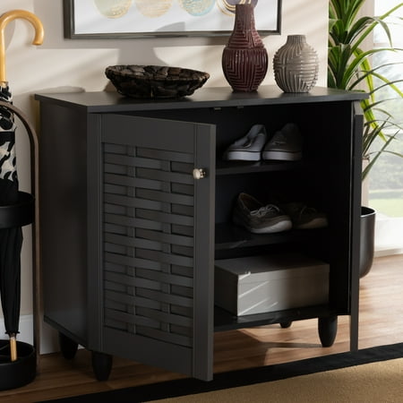 Sharps Horizontal Entry Locking Cabinet - Baxton Studio Winda Modern and Contemporary Dark Gray 2-Door Wooden Entryway Shoe Storage Cabinet