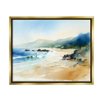 Stupell Industries Abstract Beach Scenery Landscape Painting Gold Floater Framed Canvas Art Print Wall Art, 31 x 25