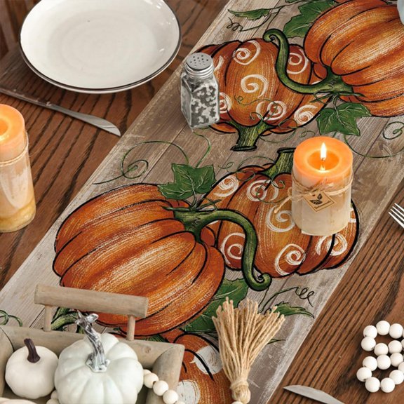 Halloween Decorations Indoor,Horaldaily Thanksgiving Tablecloth 12.99x72.04 Inch Rectangular Turkey Pumpkin Autumns Fall Harvests Vintage Washable Table Cover For Party Picnic Dinner Decor