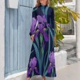 thumbnail image 4 of Purple Irises Floral Pattern Women's Long Dress Long Sleeves Dress Vintage Dresses Party Maxi Dress High Waist Dress, 4 of 4