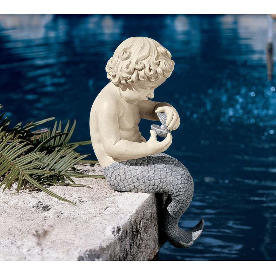 Design Toscano 16" Little Merman Sculpture Home Garden Poolside Statue