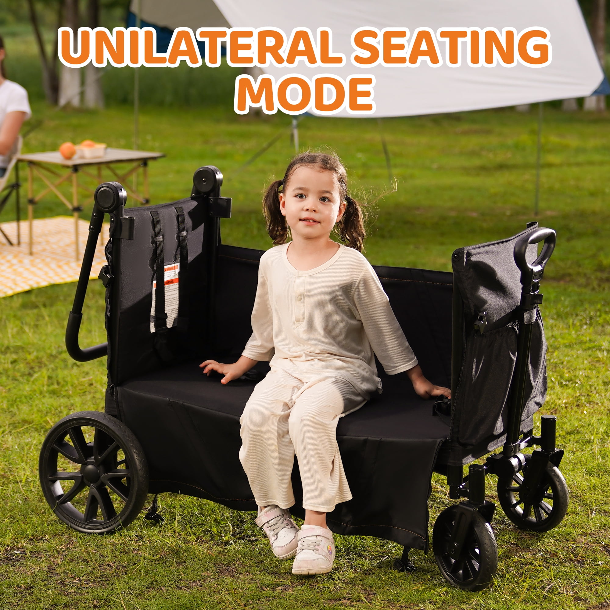 Pamo Babe Wagon Stroller, 2-Seat and All-Terrain Wagon with Canopy, Adjustable Handlebar for Toddlers, 1 Pack