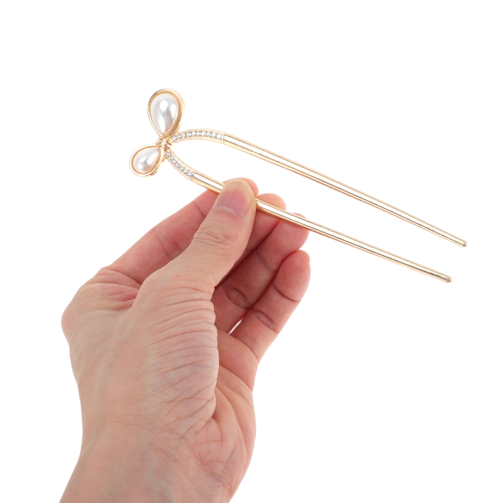Unique Bargains Faux Pearl Bow Chignon Pin for Women Gold Tone 1 Pc
