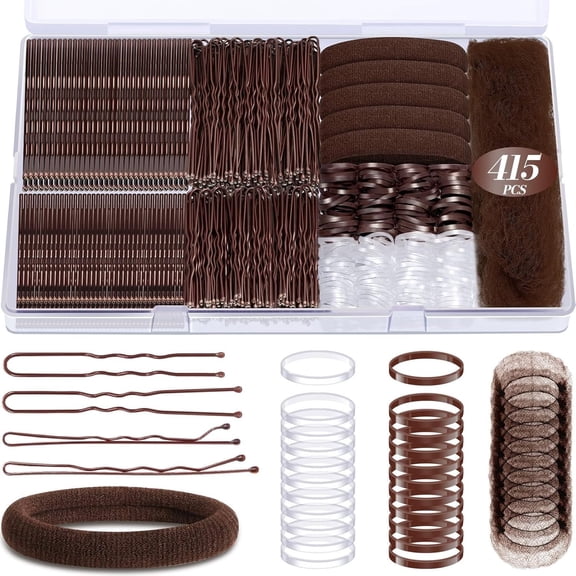 415 Pcs Hair Accessories Set, Bobby Pins U-Shaped Pin Hair Bands Hair Nets with Storage Box for Women Girls