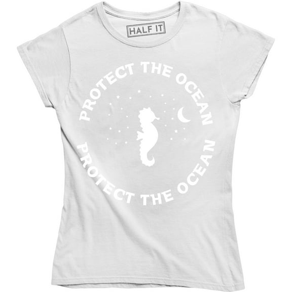 Protect The Ocean Life Beach Fish Fashion Women Funny Seahorse Vegan Tee Shirt