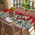 thumbnail image 3 of Red Christmas Table Cloths for 6 Foot Rectangle Tables, Snowman Xmas Snowflake Botanical Tree Patio Waterproof Elastic Fitted Tablecloths, Washable Rectangular Table Cover for Camping, 3 of 8
