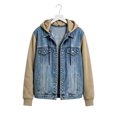thumbnail image 7 of Women's Denim Hooded Sweatshirt， Color Block Lapel Loose Jacket Coat,L,Women's Plus Size, 7 of 7