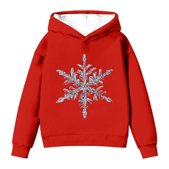 Fiaer Kids Snowflake Sweatshirt Hoodie Minimalist Winter Pullover Long Sleeve Shirt for Boys Girls,Size 1-14 Years Red 160