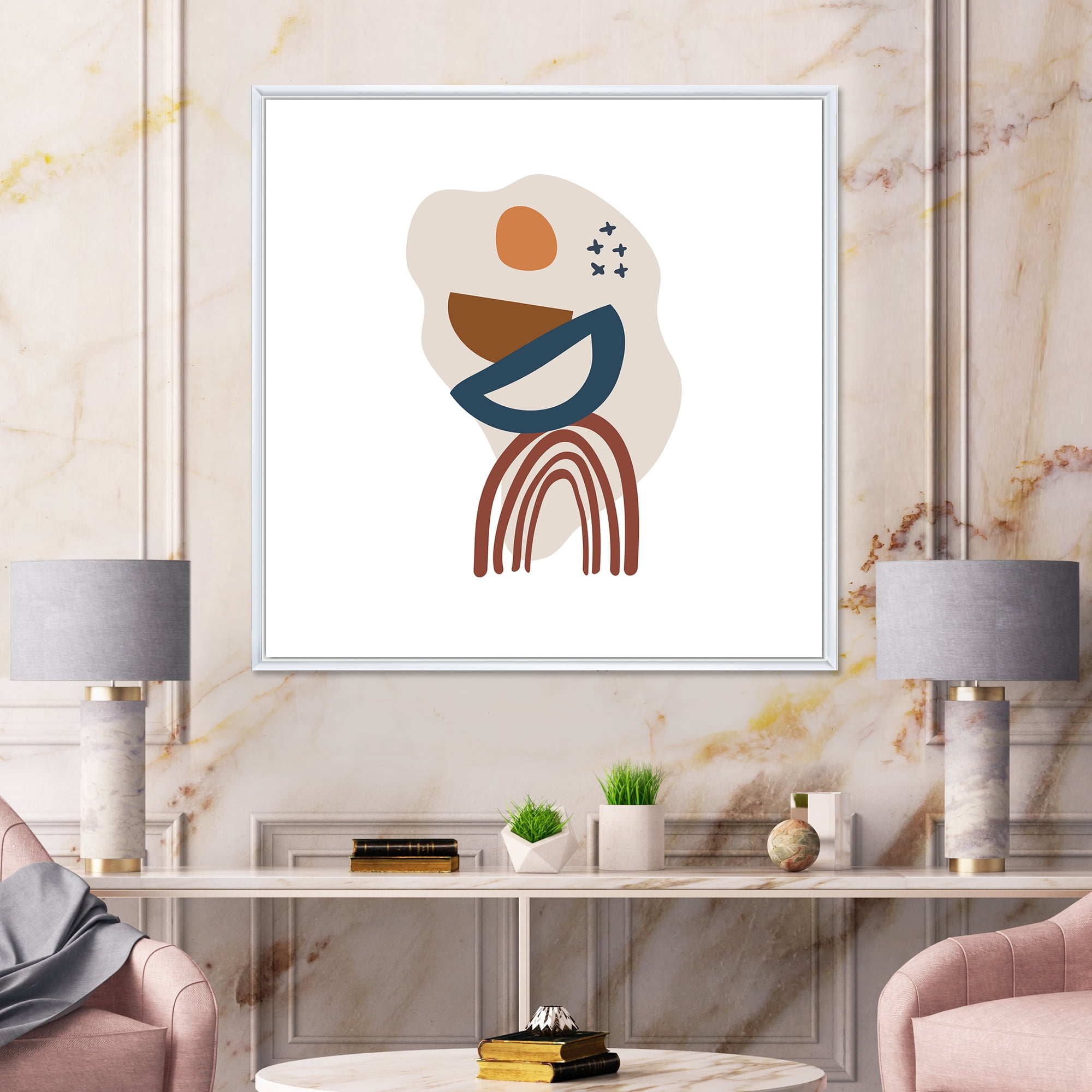 Designart 'Abstract Elementary Shapes In Terracotta Tones I' Modern Framed Canvas Wall Art Print