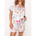thumbnail image 3 of Yunliwuli Women's Satin Pajama Set, Lapel Neck Button Down Short Sleeve Tops + Elastic Waist Shorts 2 Pieces Lounge Sleepwear Set, 3 of 6