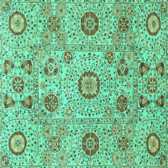 Ahgly Company Machine Washable Indoor Square Abstract Turquoise Blue Modern Area Rugs, 5' Square