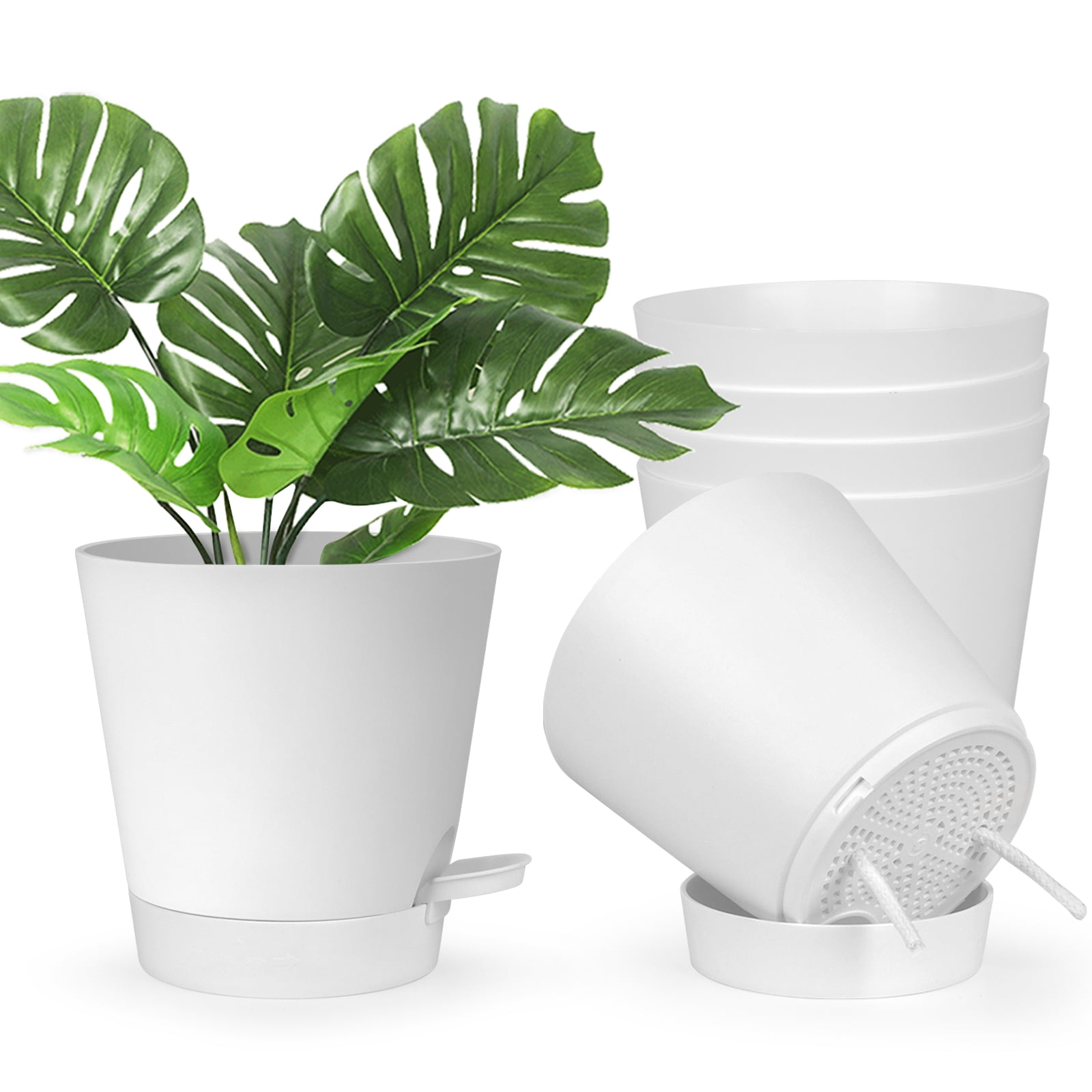 RIOGOO Self Watering Planters ,Plastic Planter with Removable High Drainage Deep,Modern Decorative Plant Pots for 6",White) Walmart.com