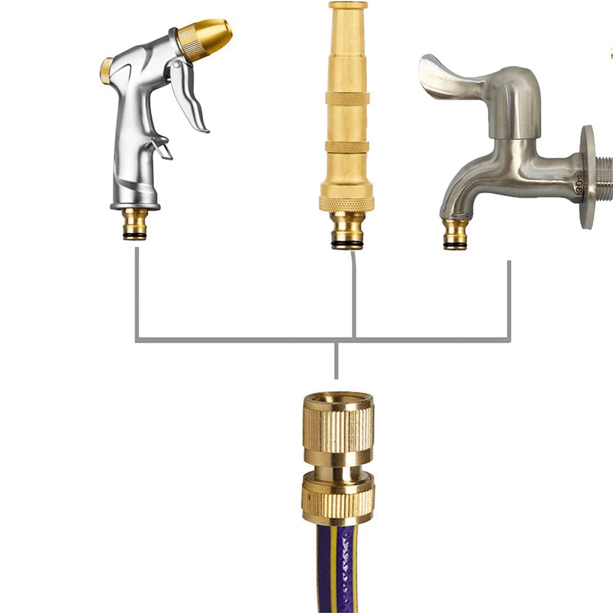 5-Piece Set of Garden Hose Brass Quick Connectors GHT Threaded Connection Accessories Water Pipe Leak-Free Connectors