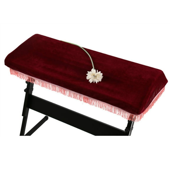 Piano Dust Cover with Drawstring for Keyboard Protection Dark Red Pleuche Material Fits 61 Keys