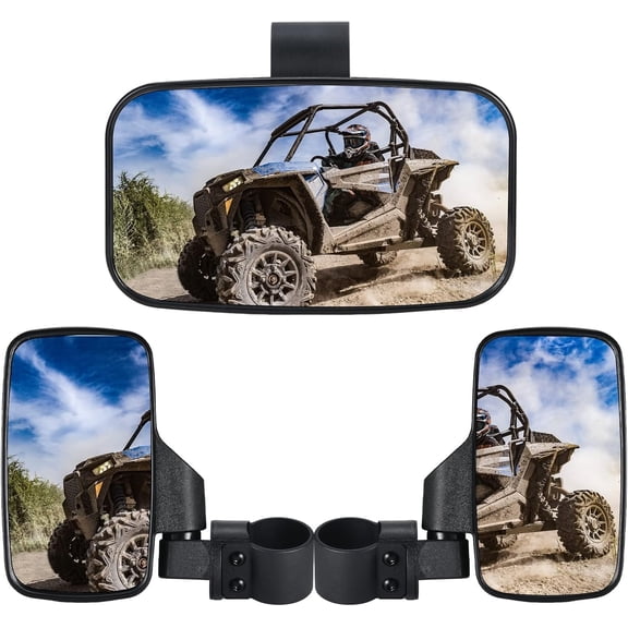 UTV Side Mirrors And UTV Center Mirror for 1.6" to 2" Roll Bar, Adjustable Break Away Compatible with Polaris RZR 900 1000 Can Am Mule Rhino Yamaha YXZ CFMOTO Zforce