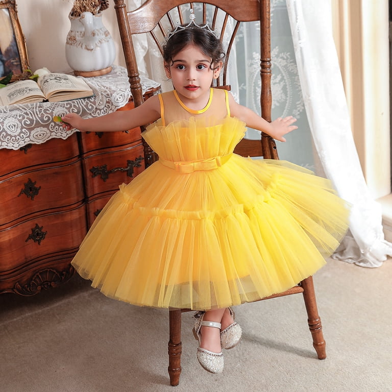 yellow 1st birthday dress Shop Baby Girl Tulle Yellow Dress, 1st Birthday Dress, Baby Girl Tutu Princess Dress main image 1
