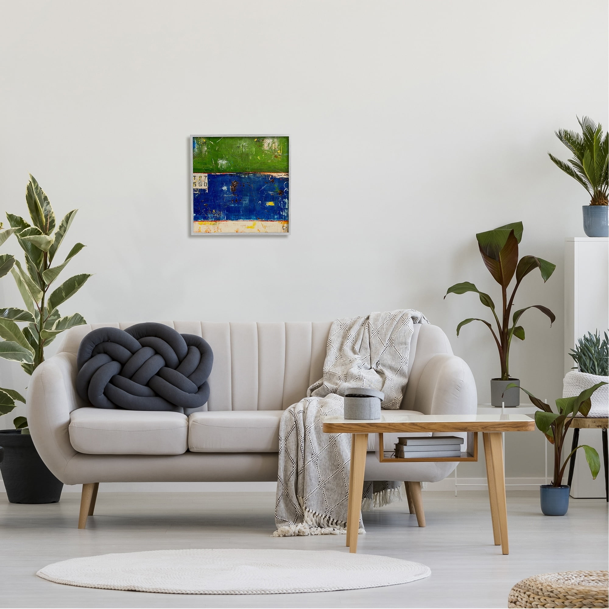 Stupell Industries Green Blue Striped Street Style Stencil Rustic Abstract Painting Gray Framed Art Print Wall Art, Design by Erin Ashley