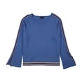 thumbnail image 1 of Alfani Suéter de manga acampanada a rayas para mujer, azul, extragrande, 1 of 1