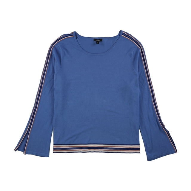 Alfani Suéter de manga acampanada a rayas para mujer, azul, extragrande