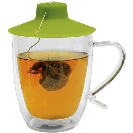 

Primula Double Wall Glass Mug and Tea Bag Buddy – Temperature Safe 16 oz. Clear Glass Mug – 100% Food Grade Green Silicone Tea Bag Buddy – Dishwasher and Microwave Safe Set