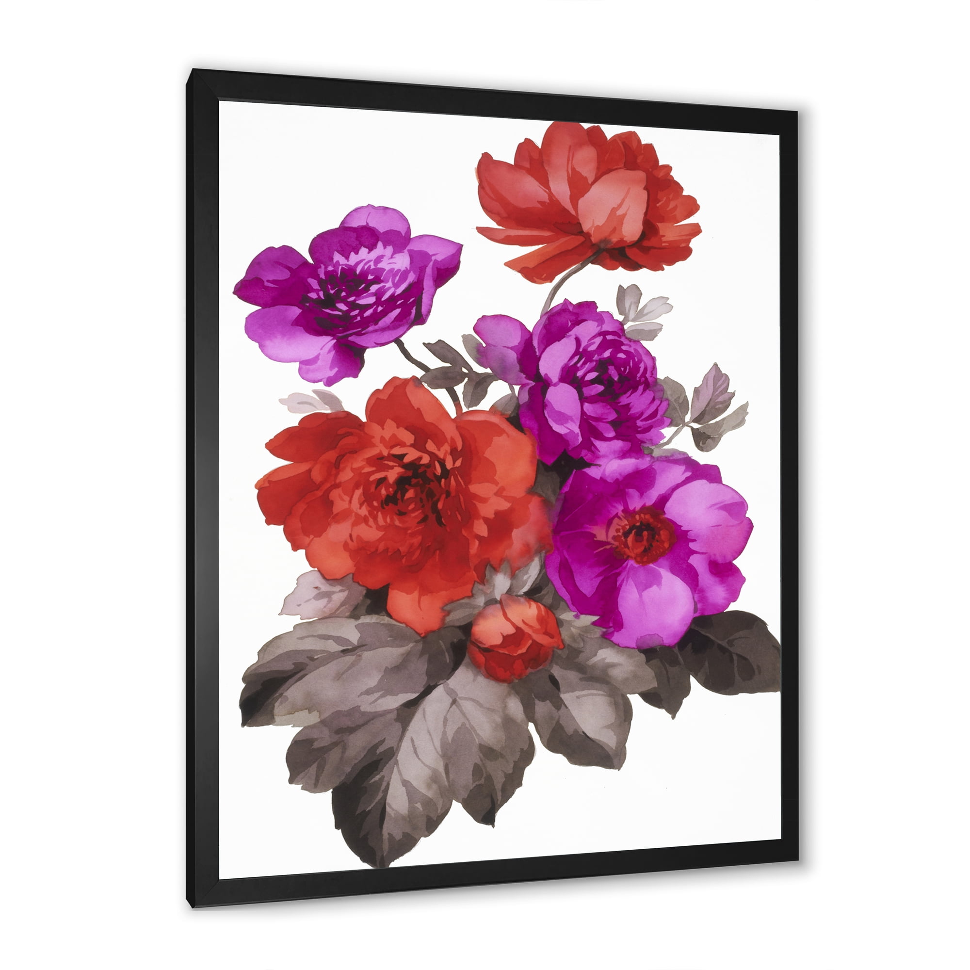 Designart 'Fuchia and Red Flowers' Traditional Framed Art Print