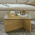 thumbnail image 2 of 31.5 Inch Glass Coffee Table, Mid-Century Modern Square Coffee Table, Living Room Wooden Coffee Table Antique Square Center Cocktail Table with Tempered Glass Top, 2 of 5