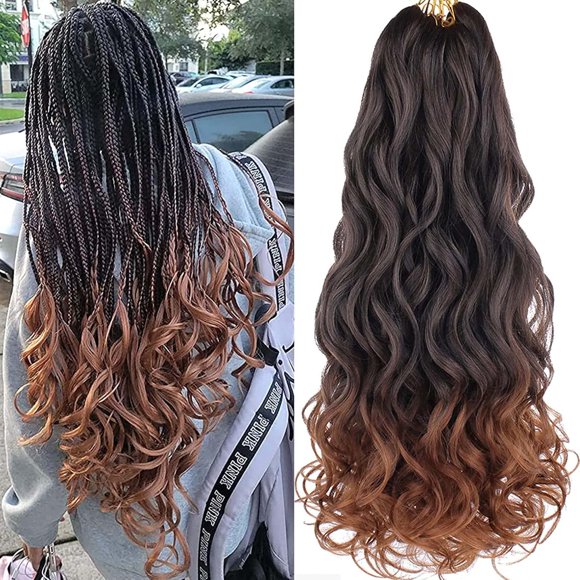 shiyou-8 Packs French Curl Braiding Hair 18 Inch French Curly Braiding Hair Pre Stretched Bouncy French Loose Wavy Curly Braiding Hair 65g/Pack Synthetic Hair Extensions For Women（18 Inch,T30#）