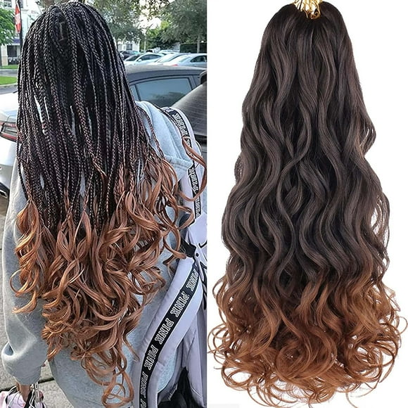 shiyou-8 Packs French Curl Braiding Hair 18 Inch French Curly Braiding Hair Pre Stretched Bouncy French Loose Wavy Curly Braiding Hair 65g/Pack Synthetic Hair Extensions For Women(18 Inch,T30#)
