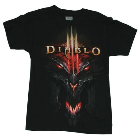 Diablo III (Blizzard Hit Game) Mens T-Shirt  - Giant Scary Demon Face on Black (Small)