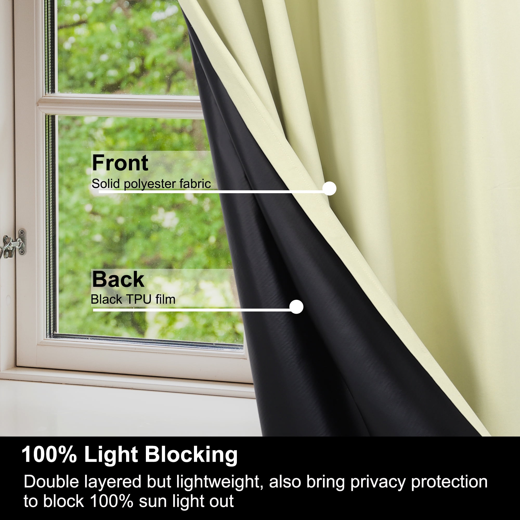 REGALWOVEN Blackout Curtains 2 Panels for Bedroom with Black Liner , Double Layer Grommet Thermal Insulated Living Room Curtain Beige 52"Wx108"L
