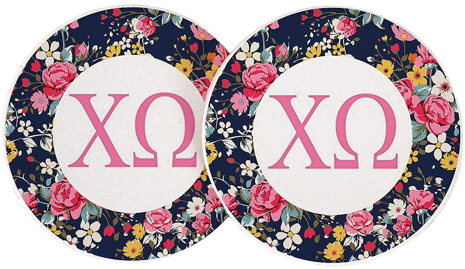 Chi Omega Sorority Absorbent Sandstone Car Cup Coaster (Set of 2) Licensed Product chi o (Floral Letter)