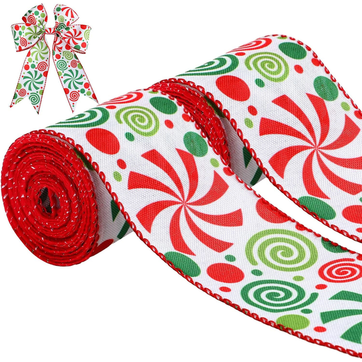 5 Roll Christmas Ribbon Wired, 2.5 Inch Red and Green Christmas Ribbon for Wreaths Bows, Tree Garland DIY Xmas Crafts Christmas Decorations