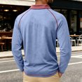 thumbnail image 4 of Mens Soft Knit Long Sleeve Henley Shirt Contrast Lapel Raglan Sleeve Color Block Business Casual Top, 4 of 6