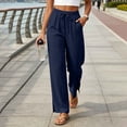 thumbnail image 6 of Women Dress Pants Wide Leg New Wide Leg Beach Pants for Women Summer Cooling Pleated Pants with Pockets High Waist Drawstring Slit Hem Casual Trousers, 6 of 7