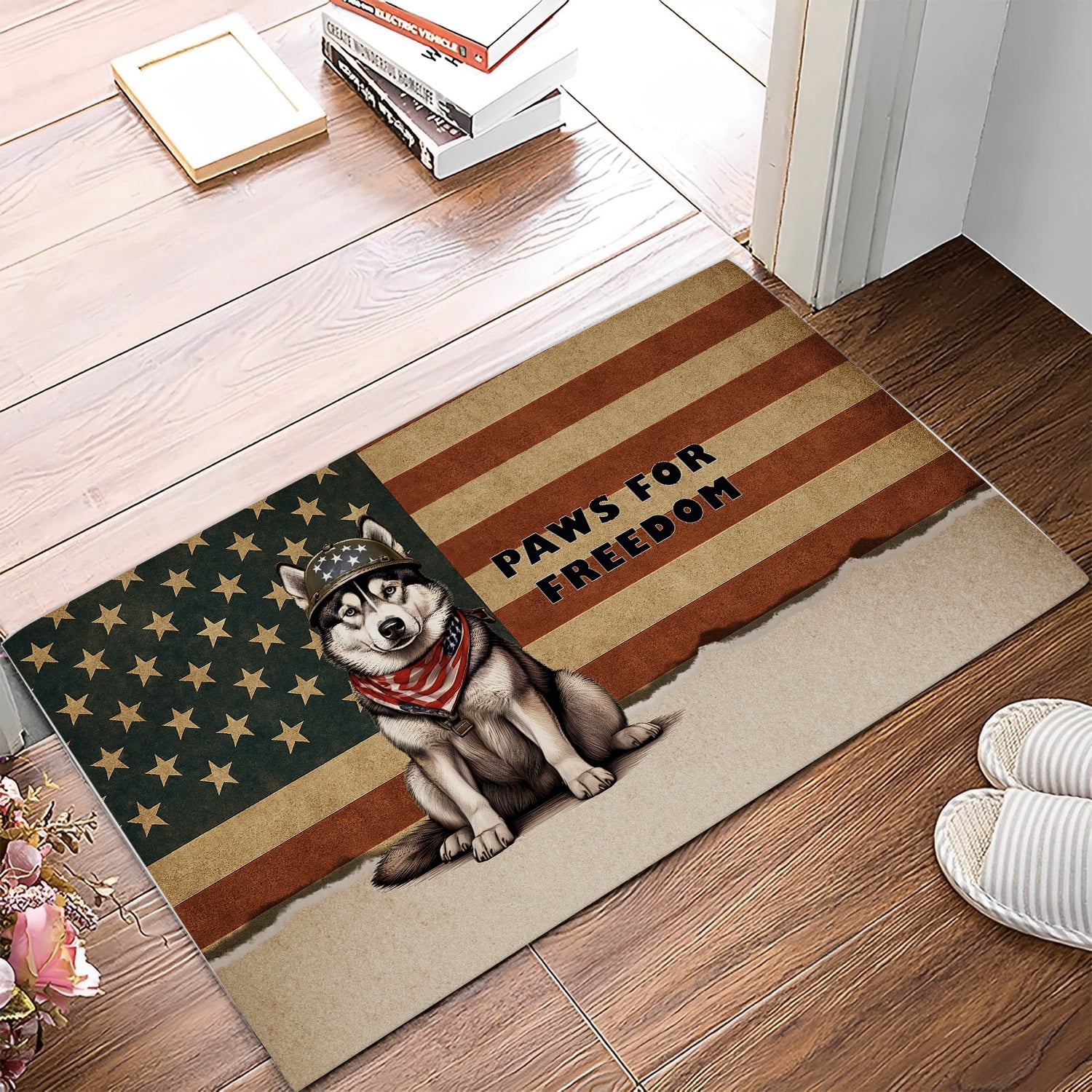 Freedom Paws Patriotic Siberian Husky Vintage Memorial Day Doormat Husky Dog Lover Gifts Indoor Outdoor Welcome Mat - 12006