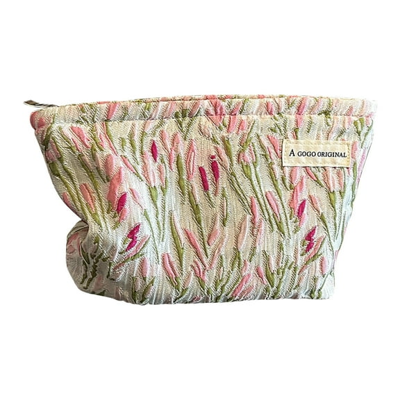 Gnmfd Floral Canvas Cosmetic Bag, Large Capacity Travel Storage Organizer for Makeup and Toiletries, Portable Pouch for Bathroom Storage, Essential for Travel, Home, and Closet Organization