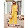 thumbnail image 4 of Women'S Summer 2 Piece Outfits Set Round Neck Sleeveless Tank Crop Top Wide Leg Pants Set with Pockets Yellow L, 4 of 9