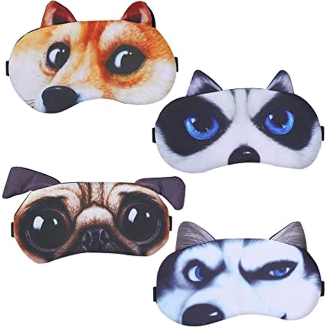 Juego de 4 antifaces para dormir, antifaces suaves y esponjosos con forma de animales, antifaces para descansar los ojos, antifaces divertidos para dormir, unisex (4 piezas con diseño de perro adorabl