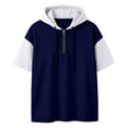 thumbnail image 4 of LIIPEE Summer Short Sleeve Tees For Men Color Block Hooded Half Zip Athletic T Shirts Male Comfortable Breathable Versatile Tshirt,L, 4 of 4