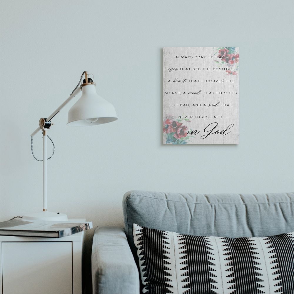 Stupell Industries Heart Mind and Soul for God Phrase Faith Based Quote Canvas Wall Art Design by Daphne Polselli, 16" x 20"