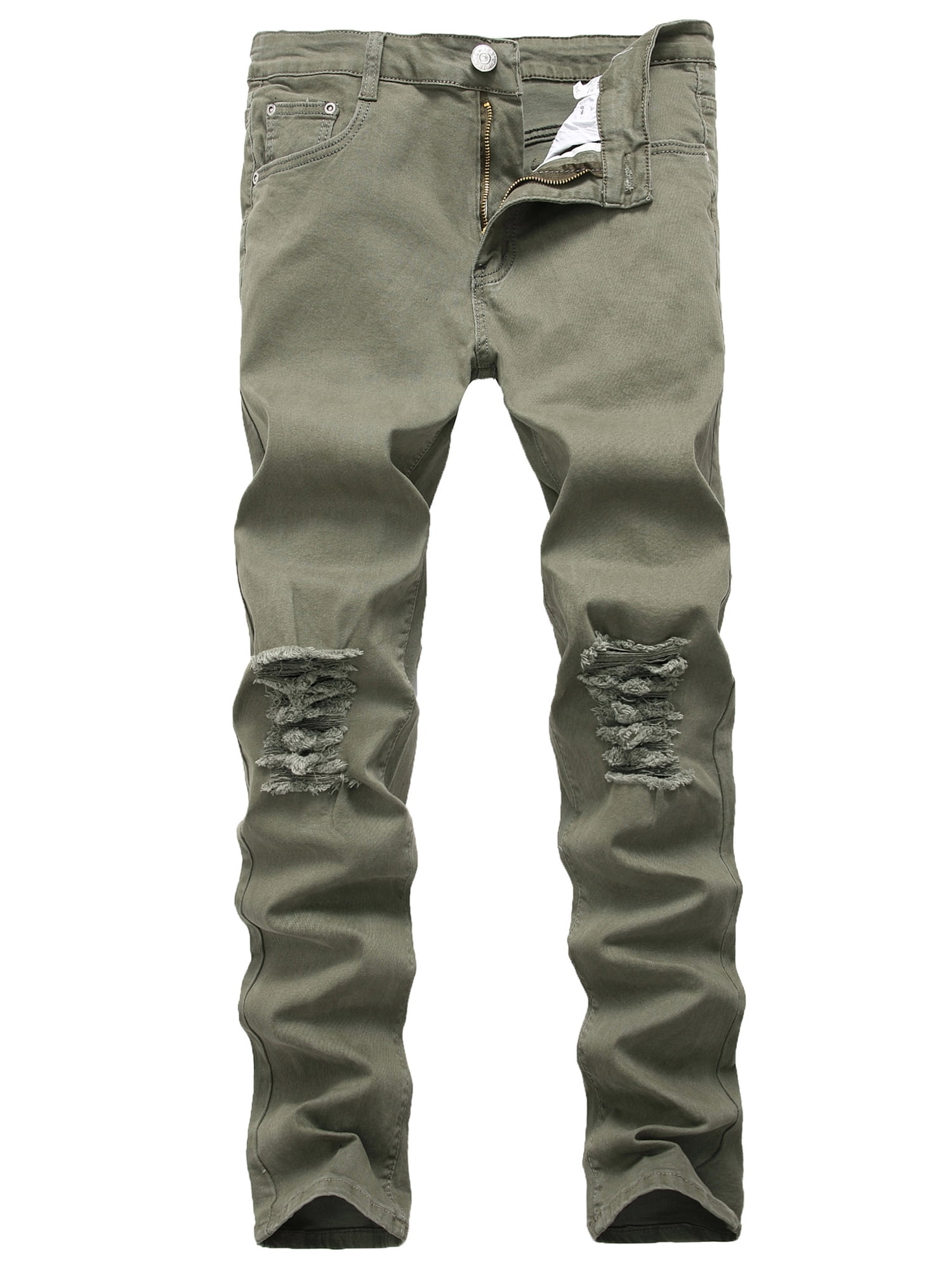 Mens Skinny Jeans Pant Trouse For Men Retro Stretchy Skinny Distressed  Pants Knee Zipper Ripped Denim Biker Jeans Size 28-42 Light Army Green 34 -  Walmart.com