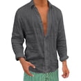 thumbnail image 2 of Men's Casual Stylish Short Sleeve Button-Up Solid Shirt Cotton Beach Shirts V-Neck Casual Button T-shirt Gray XXL, 2 of 5