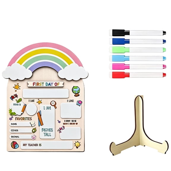 First Day of School Sign, Reusable Wooden Chalkboard for Photos, Last Day Board with Marker for Preschool Pre-K Kindergarten Kids, 12x10 Inch Durable Wood
