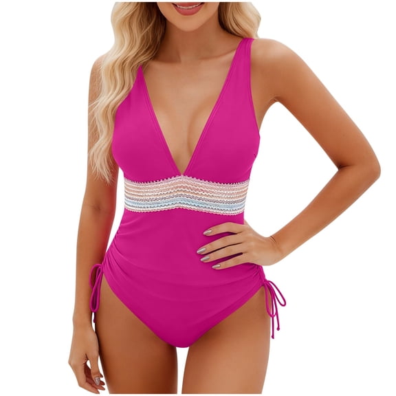 CHGBMOK Womens One Piece Swimsuits Tummy Control Slimming Bathing Suit Boho Modest Swimwear Side Drawstring Swim Suits